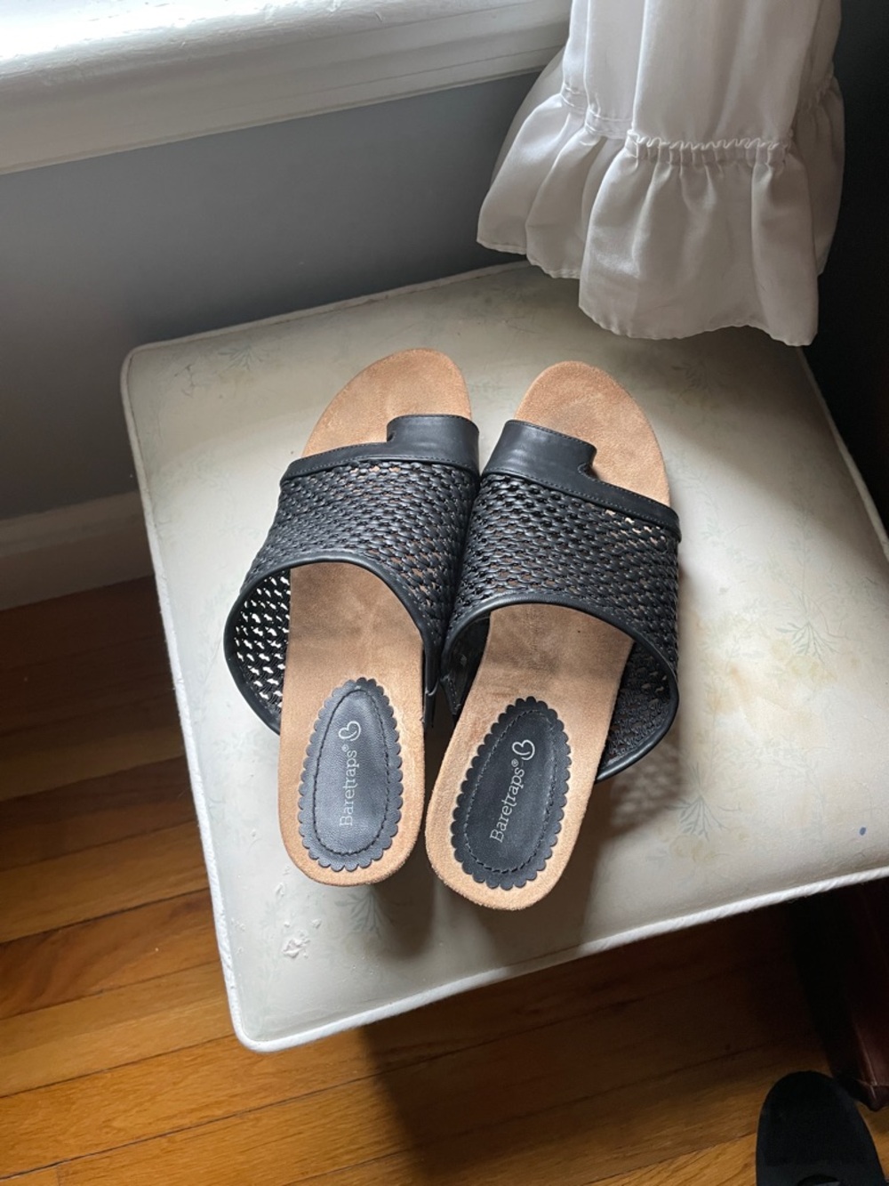 BareTraps Black Woven Slide Mules with Tan Footbed